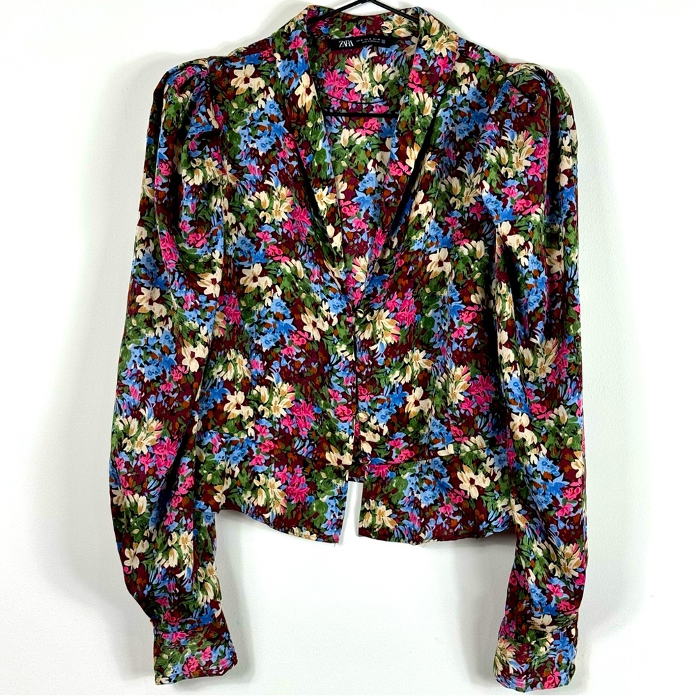 Zara | Floral Puff Sleeve Romantic Style Blouse - M